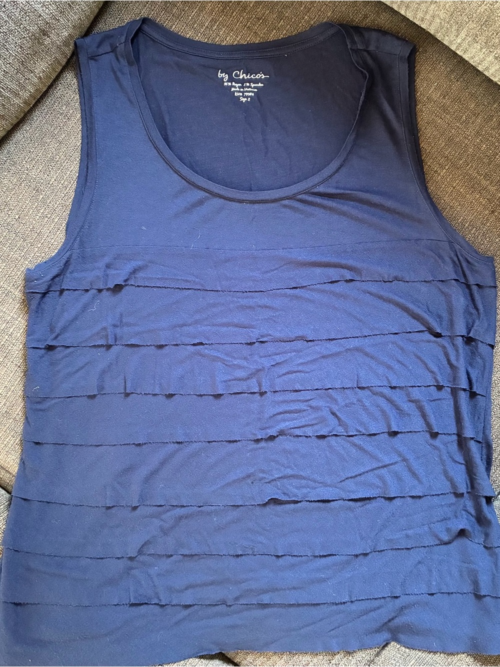 Chico's Navy Layered Ruffle Scoop Tank